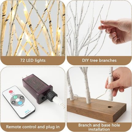 Lighted Birch Tree for Christmas Decor, Tabletop Decorations Indoor with Timer, 23 Inch 3 Pack 72 LED Plug-in Artificial Tree Lights, Fairy Light Spirit Tree for Home Wedding Bedroom (Warm White)