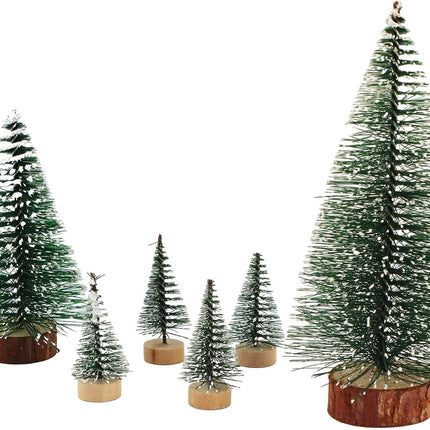 6PCS Artificial Mini Christmas Tree, Small Sisal Trees with Wooden Bases, Bottle Brush Trees Xmas Tabletop Trees for Home Kitchen Christmas Decor(6pcs)