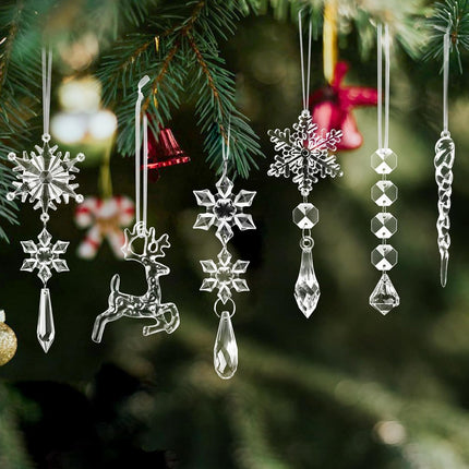 20 PCS Crystal Ornaments Christmas Tree Decorations, Hanging Acrylic Snowflake Icicle Drop for Winter Wonderland Holiday Year Party Decor Supplies
