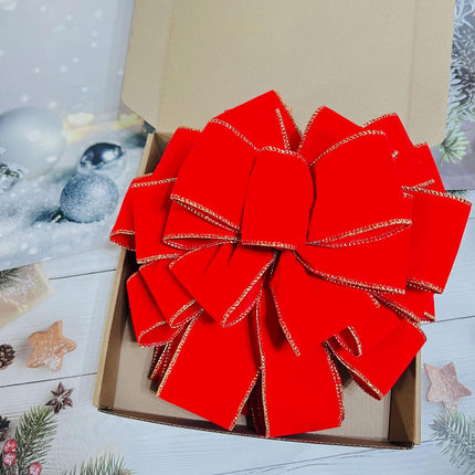 Christmas Large Bows Boxed, 45x12 Inches Gold Wired Red Velvet Bows with Long Tails for Wreath Floral, Christmas Tree Topper, Outside Red Bowknot for Wedding Car Garden Yard Front Door