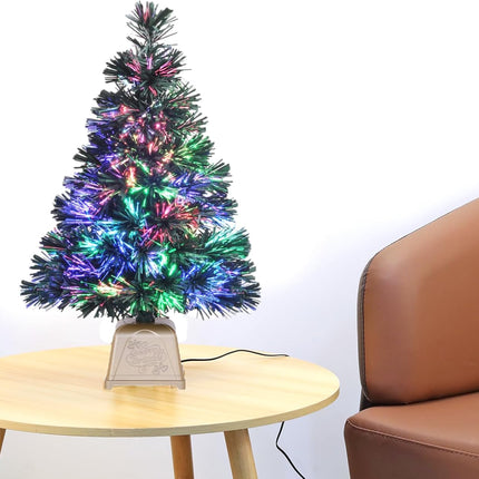Pre-lit Mini Christmas Tree, Tabletop Artificial Fiber Optic Christmas Trees with Gold Base -24 Inch …
