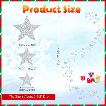 Jutom Glitter Star Garland Banner Christmas Party Decoration Sparkling Bunting Sliver Banner Hanging Decoration Wall Decor 72 Inch for Birthday Wedding Christmas Party Supplies Ladder Dress Up