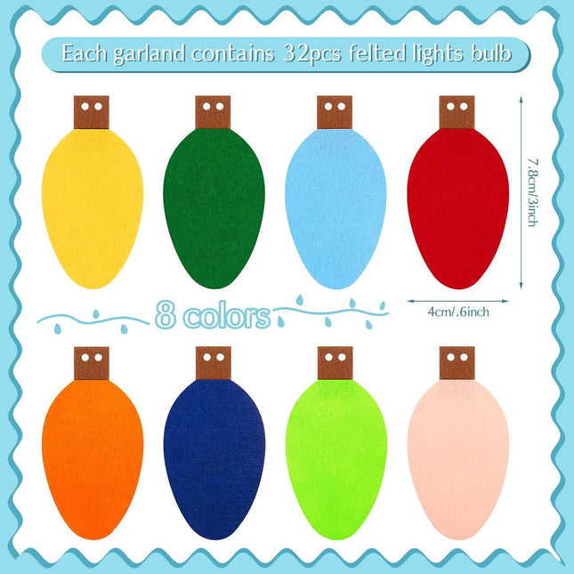 Jecery 3 Pcs Large Christmas Felt Light Bulb 9.84ft Long Garland Banner Rainbow Knit Light Bulb Ball Garland Xmas Colorful Cute Tree Hanging Decoration Christmas Party Decor Mantel Wall DIY Supplies