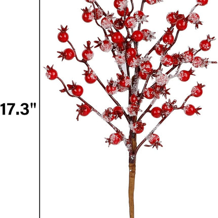 winemana 3 Pack 17 in Large Red Berry Picks, Artificial Christmas Berries Stems with Ice Snow Long Pomegranate Berry for Crafts Garland Home Party Christmas Decoration