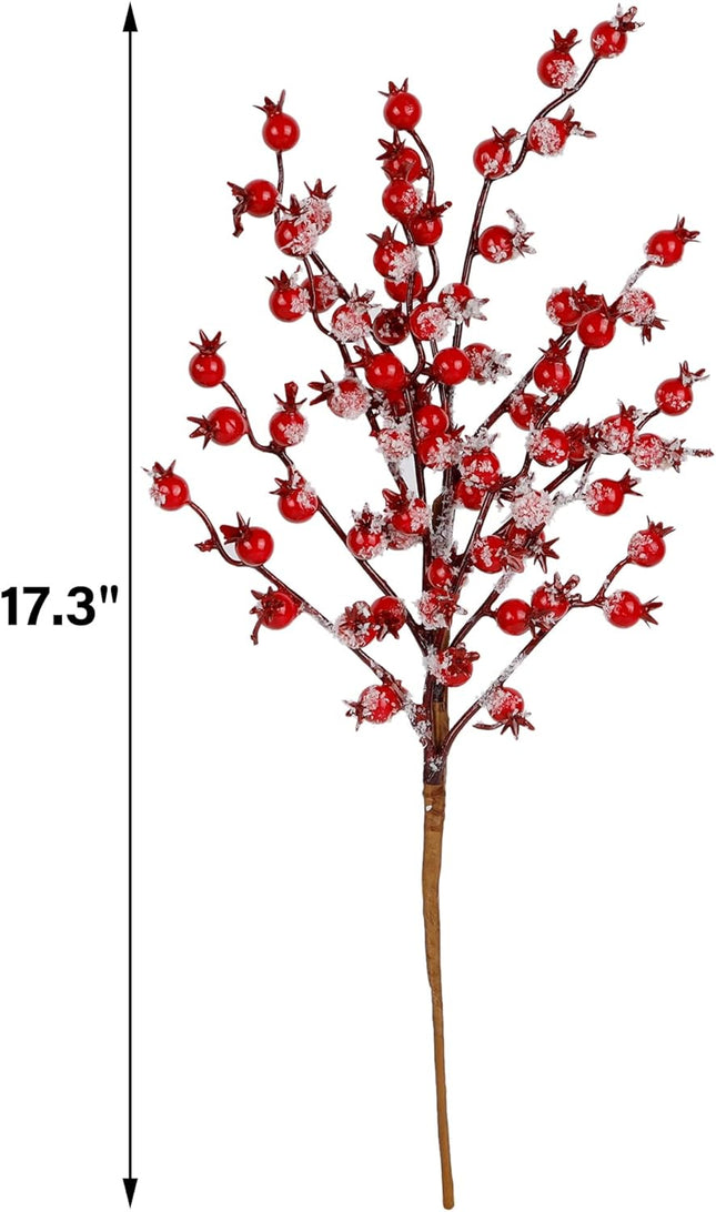 winemana 3 Pack 17 in Large Red Berry Picks, Artificial Christmas Berries Stems with Ice Snow Long Pomegranate Berry for Crafts Garland Home Party Christmas Decoration