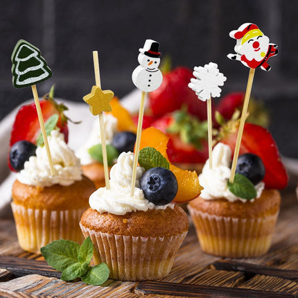 100 Pcs Christmas Cocktail Picks, Appetizer Decorative Toothpicks, Fruits Pick Wooden Bamboo Toothpicks Skewers for Christmas Cake Toppers Decorations, Drink Fruit Desser, Party Food