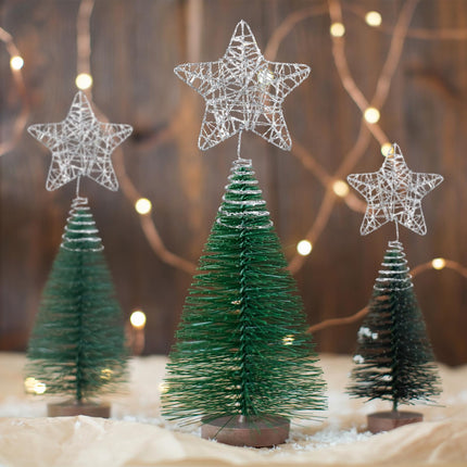 Hiboom 6 Pieces Mini Christmas Tree Star Toppers Glittered Xmas Tree Topper 4 Inch Hollow Star Treetop Topper for Indoor Party Decoration Ornaments(Silver)