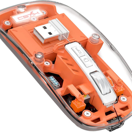 A.JAZZ Wireless Bluetooth5.1&2.4G Mini Lightweight Mouse,Transparent Clear Cool,Rechargeable Silent Computer Mice,Nano USB C Receiver,LED Battery Magic Silm For Office/PC/Mac/Laptop/Apple/ipad(Orange)