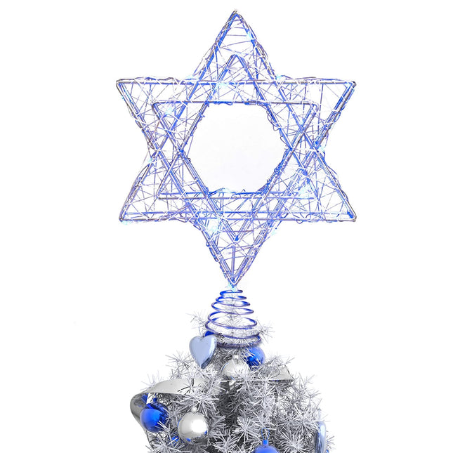Christmas Tree Star Top Hat Woven Iron Ribbon Blue LED String Lights Battery-Powered Xmas Tree Top Hat Lighting Suitable for Size Christmas Tree Decoration to Celebrate Merry Xmas