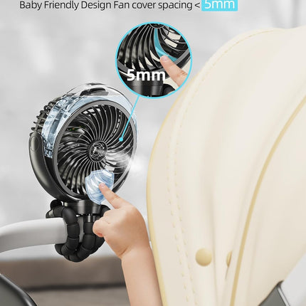 Misting Stroller Fan, 6000Mah Battery Operated Portable Fan With Light 360° Pivoting, Personal Fan With Flexible Tripod For Baby