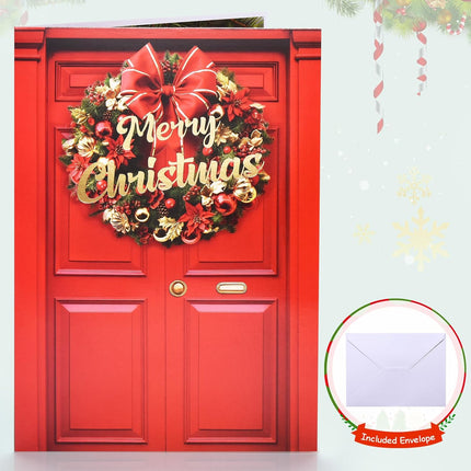 Pop Up Christmas Cards with Lights and Music, 3D Christmas Wreath Design, Handmade Musical Popup Greeting Card for Christmas Holiday Includes Envelop, Playing 'We Wish You a Merry Christmas'