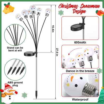 4 Pack Christmas Solar Lights Outdoor Santa Claus Solar Powered Garden Stake Lights Waterproof Xmas Pathway Lights for Holiday Patio Yard Garden Walkway Outside Decorations (Snowman)