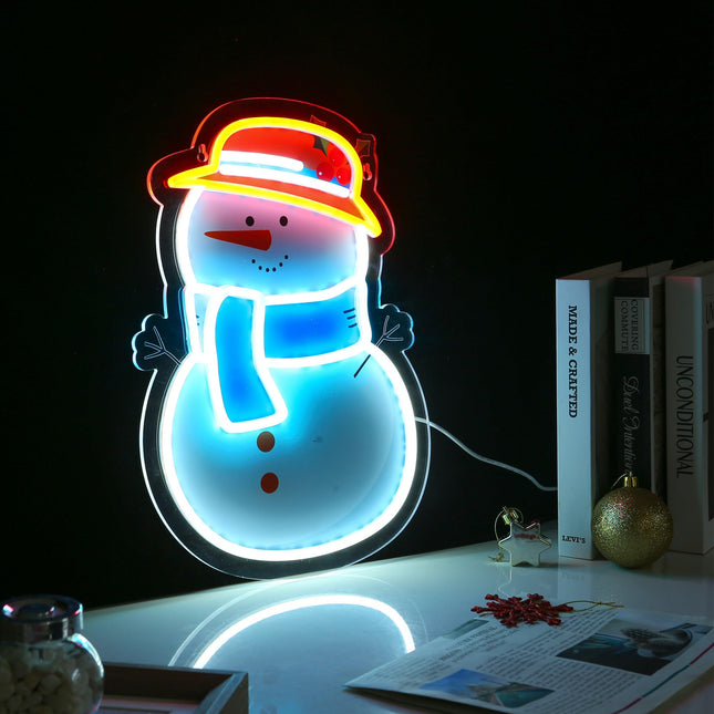 Snowman Neon Sign Christmas LED Sign Light with Acrylic Board,Art Wall Decorative Night Light for Indoor Party Kids Bedroom Wedding Bar Pub Club Christmas Decor
