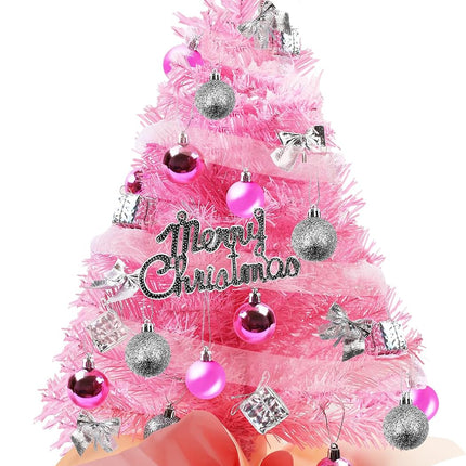 23 Inch Tabletop Christmas Tree with Led Lights,Artificial Mini Christmas Tree, DIY Artificial Tabletop Christmas Tree,Christmas Decorations for Home Desktop Xmas Tabletop Decoration (Pink)