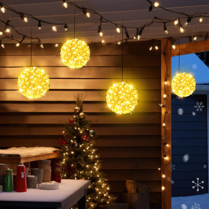 VIHOSE 4 Pcs 5.5 Inch Sphere Christmas Lighted Ball Warm Hanging Lights Christmas Lights Hanging Cherry Design LED Ball for Christmas Indoor Outdoor Garden Gate Party Patio Tree Window Wedding Decor