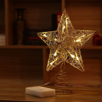 10Inches LED Christmas Tree Topper: Christmas Tree Star Topper Xmas Glitter Gold Hollow Star Treetop Topper Christmas Ornaments for Christmas Tree Decor(not Included Battery)