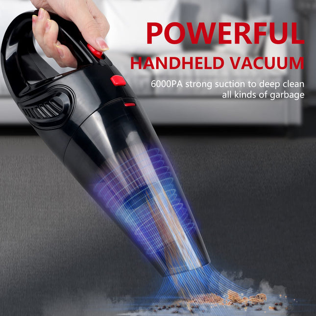 Handheld Vacuum Cordless, Rechargeable Portable Hand Mini Vacuum, 6000Pa Strong Suction Lightweight Small Car Vacuum Cleaner Suitable For Home Pet Hair Car Cleaningblack
