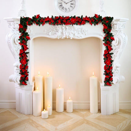 8Pcs 63Ft Red Rose Garland, Fake Flower Garland Rose Vines, Artificial Rose Vine Flowers, Rose Hanging Flowers Garland for Party Wedding, Garden, Room Table, Christmas, Backdrop Wall Arch Decor