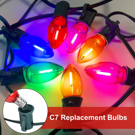 C7 Led Replacement Christmas Light Bulbs,C7 Shatterproof Multicolor Clear LED Bulbs(Pack of 25),C7/E12 Candelabra Base,Commercial Grade Holiday Bulbs for Indoor and Outdoor String Lights