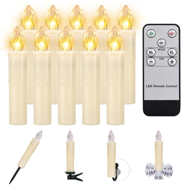 10 PCS LED Window Flameless Taper Candle, Battery Operated Christmas Tree Candle Lights with Remote Timer, Flickering Tree Candles Ideal for Christmas Garden Wedding Birthday Party Decoration.…