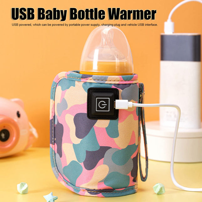 USB Baby Bottle Warmer, Portable Travel Milk Bottle Warmer 3 Levels Temperature Adjustment Hook and Loop Design Portable Bottle Warmer