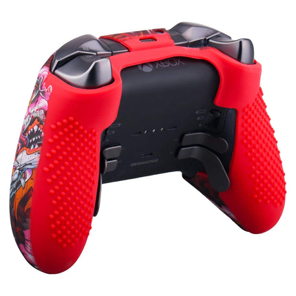 1 x Protective Customize Transfer Print Silicone Cover Skin Red Dragon + 6 Thumb Grips Analog Caps for Xbox Elite Series 2 Controller