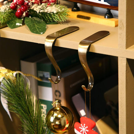 Boao 4 Pcs Christmas Stocking Holders Metal Mantel Stockings Hangers Classic Shelf Heavy Duty Stocking Garland Hangers for Counter Tables Window Fireplace Xmas Party Decoration (Bronze)
