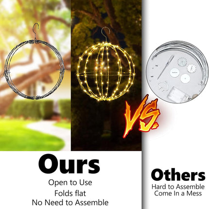 Joomer 2 Pack Christmas Solar Ball Lights, 12IN 120 LED Foldable Metal Sphere Lights Waterproof 8 Modes with Hook, Solar Powered Hanging Tree Globe Lights for Outdoor Christmas Decoration (Warm White)