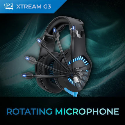 Adesso Xtream G3-7.1 Surround-Sound Gaming Headset with Noise Cancelling Microphone and LED Lighting for PC, PS4, Xbox, Nintendo Switch, and Laptops