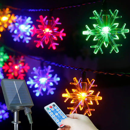 Christmas Decorations Outside Solar Snowflake Lights, 50LED Bright and Long-Lasting Solar Christmas Lights Outdoor Waterproof Decorations, Snowflake Ornaments with Remote for Garden Patio Yard Decor