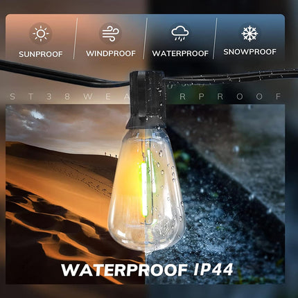 100FT LED Outdoor String Lights, Waterproof Patio Lights with 50+2 Edison Shatterproof Bulbs, Outside Hanging Light, Christmas Decorative for Patio, Cafe, Garden, Bar