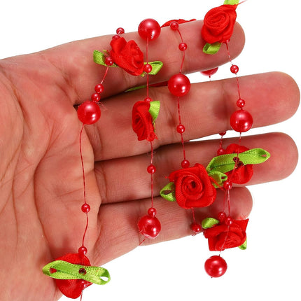 PATIKIL Rose Pearl String Beads, 16.4 Ft Artificial Pearl Wire Garland for Christmas Party DIY Craft Home Wedding Decorative, Red