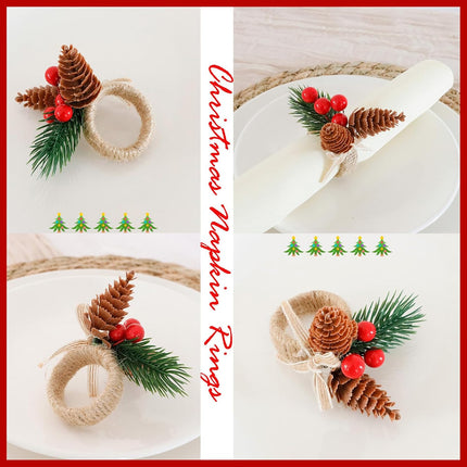 12 Pieces Christmas Napkin Rings - Thanksgiving Napkin Holders Set of 12 Rustic Wreath Napkin Rings for Xmas