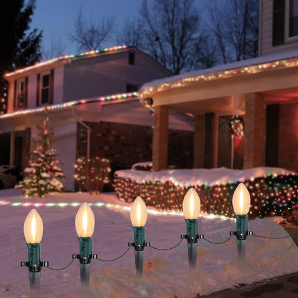 38FT LED Outdoor Christmas Pathway Lights,25 Warm White Extendable Waterproof Christmas Walkway Lights with C9 LED Bulbs and Stakes for Walkway Backyard Snowfield Christmas Decorations