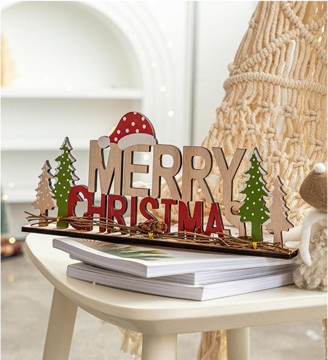 Christmas Tabletop Decor Sign, Wooden Christmas Signs with Christmas Tree Merry Christmas Letter for Coffee Table,Tiered Tray,Shelf Christmas Decorations for Home/Holiday Christmas Decor