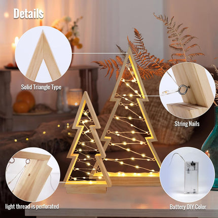 2 PCS Wood Christmas Tree with Lights, Tabletop Decor Christmas Farmhouse Centerpiece Xmas Tree Sign for for Holiday Home Decor,Christmas Holiday Decorations Set