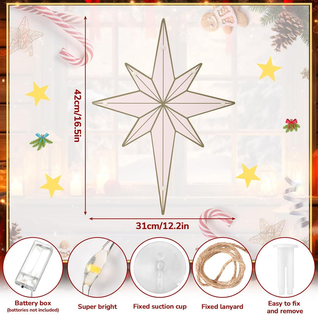 VIHOSE 17'' Bethlehem Star Christmas Light Christmas Silhouette Window Light LED Bethlehem Star Christmas Tree Wreath Decorations Accessories Hanging Ornaments for Home Yard Wall Outdoor