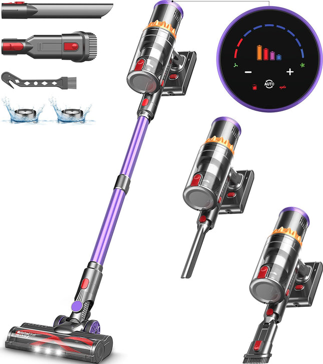 Cordless Vacuum Cleaner, 500W40Kpa Stick Vacuum With Smart Display, Max 60Mins Runtime Vacuum Cleaner For Home, Auto Mode & Antitangle, Lightweight Vacuum For Carpet Hardwood Floor Pet Hair