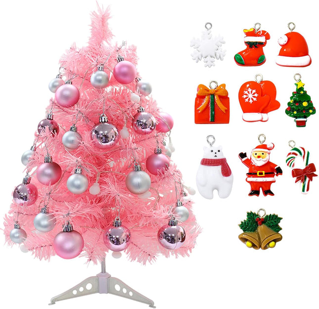 17inch Mini Small Pink Christmas Tree with 28pcs Christmas Ball Accessories, Artifical Desktop Simulation Tabletop Xmas Tree and Ornaments for Christmas Decoration Supplies(Pink)