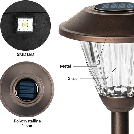 Solpex Solar Pathway Lights Outdoor, 6 Pack Solar Powered Garden Lights, Automatic Glass Metal Waterproof Solar Landscape Lights