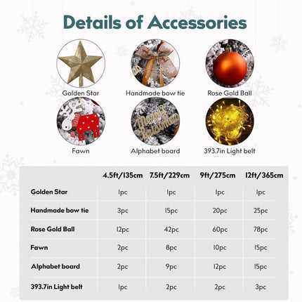 4.5FT Pre-Lit Faux Cashmere Christmas Tree, Snow Velvet Pine Needle Christmas Tree with 100 Warm White Lights with Ornaments, Collapsible Metal Base for Home Store Party Holiday Decorations