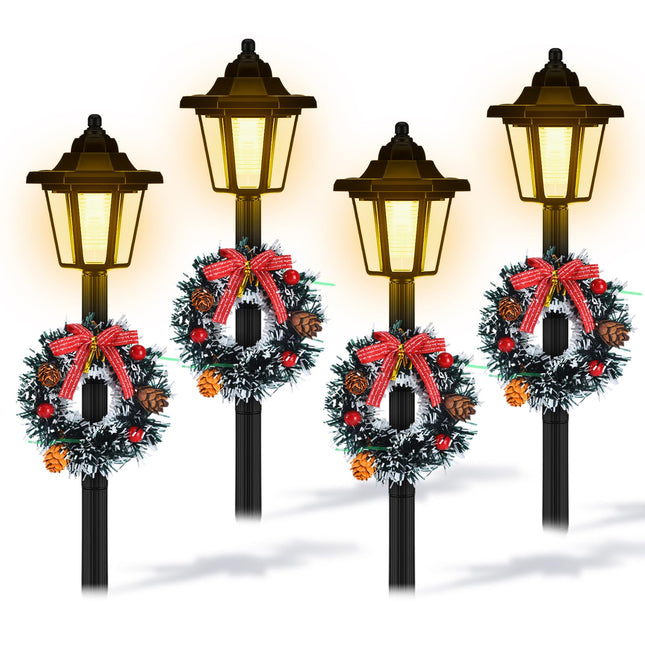 VIHOSE 4 Pcs 21.3 Inch Christmas Solar Pathway Lights Outdoor Waterproof Solar Christmas Street Lights with Ribbon Accessories Solar Outdoor Lights for Yard Pathway Walkway Holiday Decor(Wreath)