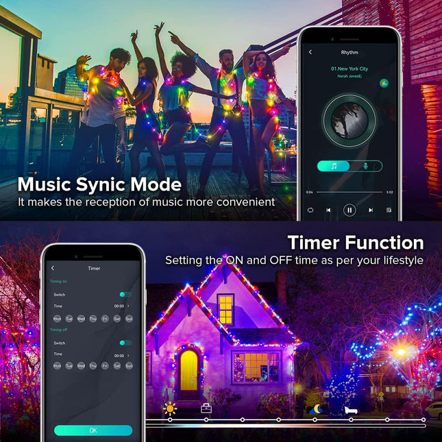BTF-LIGHTING RGB IC WS2812B USB Twinkle Smart Fairy Light String 32.8FT 100pixel Transparent Wire Music Bluetooth Mesh APP IR Remote DIY Control Sync Color Chasing IP65 For Christmas Tree Bedroom DC5V