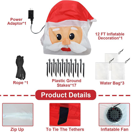 TURNMEON 12 Feet Giant Christmas Inflatable Outdoor Decorations North Pole Guidepost with Wreath Santa Claus Box Built-in LED Lights Blow Up Lawn Outside Yard Garden Party Decor