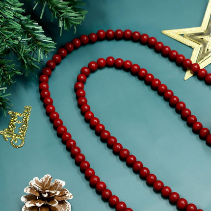 Christmas Wooden Bead Garland 16 Feet, Red Christmas Wood Bead Garland, Red Bead Garland for Christmas Tree Decorations, Christmas Xmas Holiday Favors