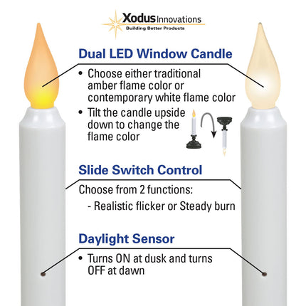 FPC1320P-6 Battery Operated LED Window Candle with Hot Spot Technology and Dusk to Dawn Sensor and Choice of White of Amber Flame, Pewter/Silver, Pack of 6