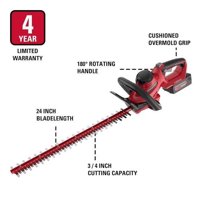 POWERWORKS 40V 24 Inch Cordless Hedge Trimmer Electric Grass Trimmer, Dual Action Blade & 3/4" Cutting Capacity, XB 2Ah Battery and Charger Included ,for Bush Lawn and Garden