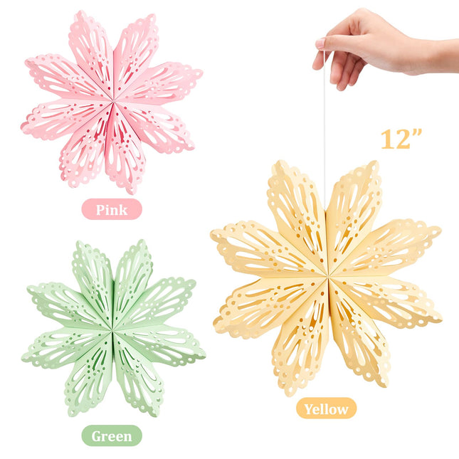 Christmas Paper Star Hanging Decoration Macaron Color Star Party Decoration Dreamy Winter Skeleton Folding Octagonal Star for Christmas Tree, Fantasy Christmas Party, Wedding, Birthday Party
