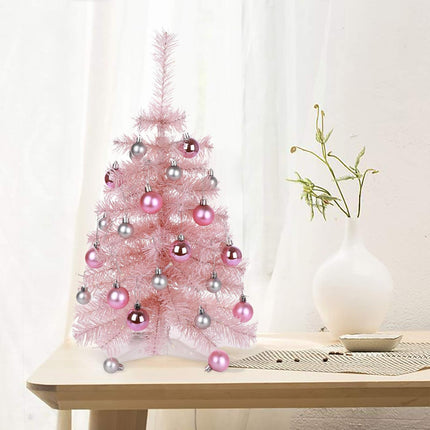 Tabletop Christmas Tree with Lights, Small Pink Christmas Tree Artificial Christmas Pine Tree for Home Kitchen Dining Table Decoration