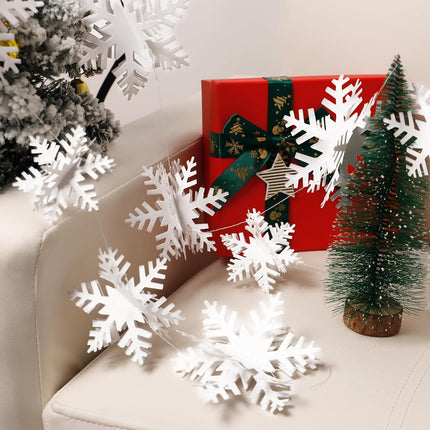Ouddy Life Christmas Hanging Snowflake Decorations, 3D Large Paper Snowflakes Ornaments with Snowflakes Garland for Christmas Winter Wonderland Home Tree Year Holiday Party Decor (Pearl White)
